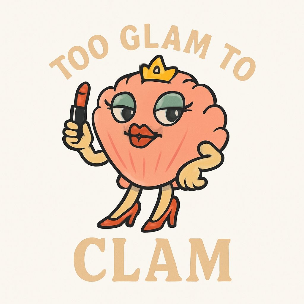 Glamorous Cartoon Clam Character with Lipstick Sticker