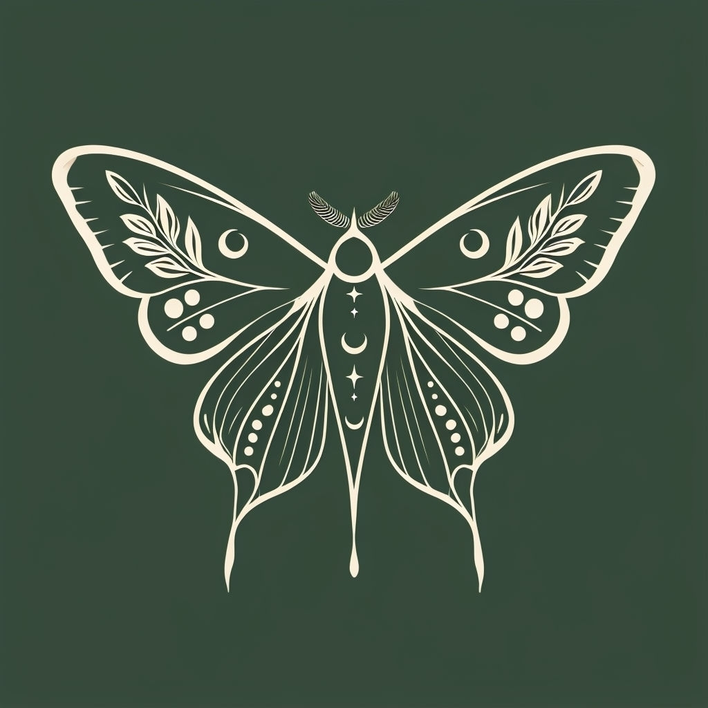 Minimalist Line Art Moth Design on Forest Green Background Mug