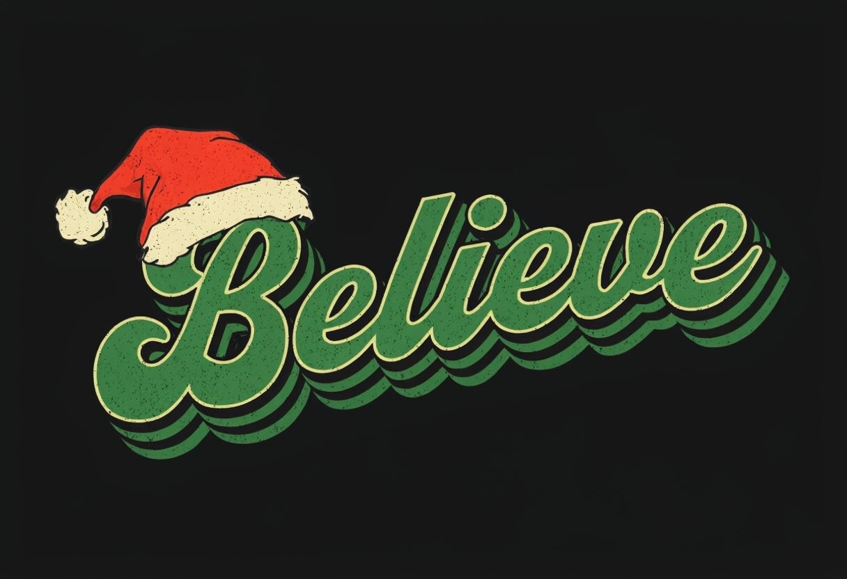 Vintage 'Believe' Santa Hat Holiday Graphic T-Shirt