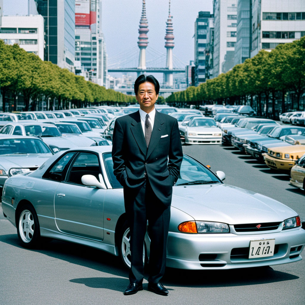 A photo of a 1997 skyline in the 90s in Japan with a man in by 909