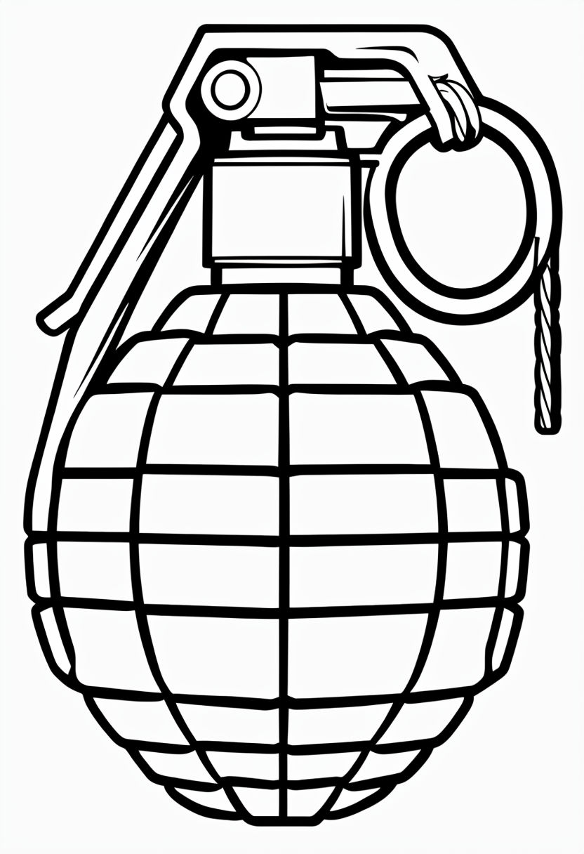 Detailed Hand Grenade Outline Illustration for Coloring Book Pages