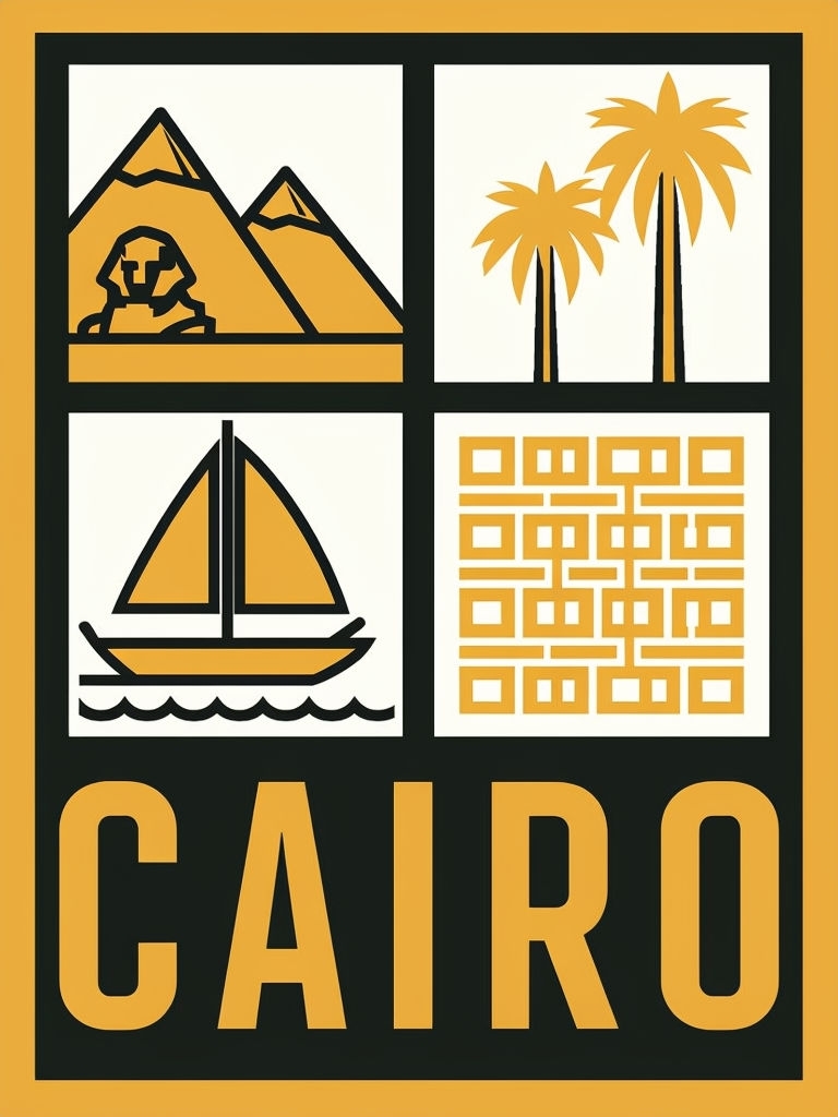 Stylized Cairo Egypt Graphic Line Drawing Illustration Poster