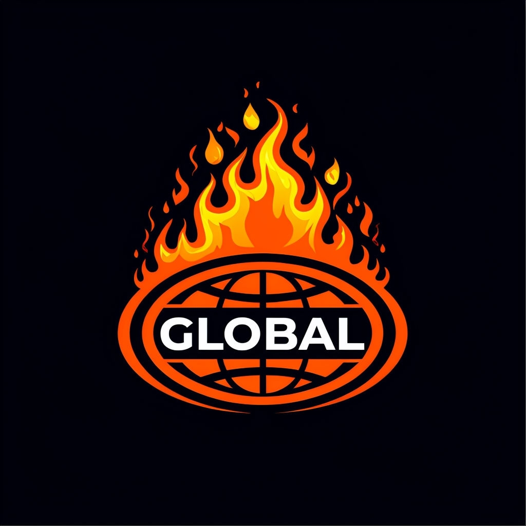 Futuristic Global Emblem with Flames and Energy Logo