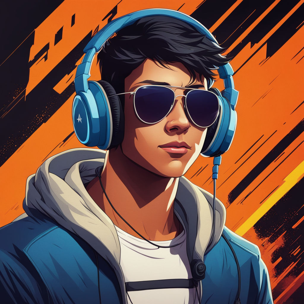 A 16 year indian gamer boy face with headphones and sunglass... by The ...