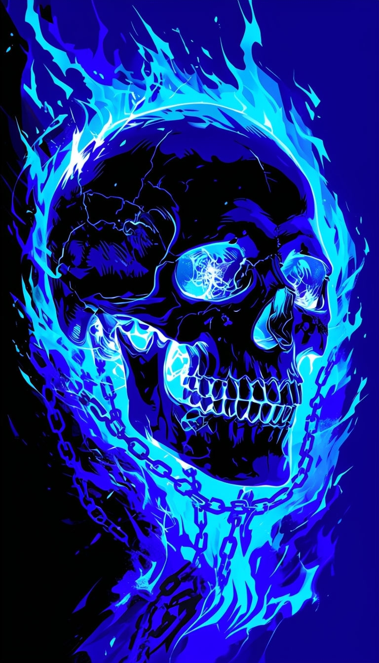 Eerie Skull with Neon Energy Waves Art for Mobile Wallpaper