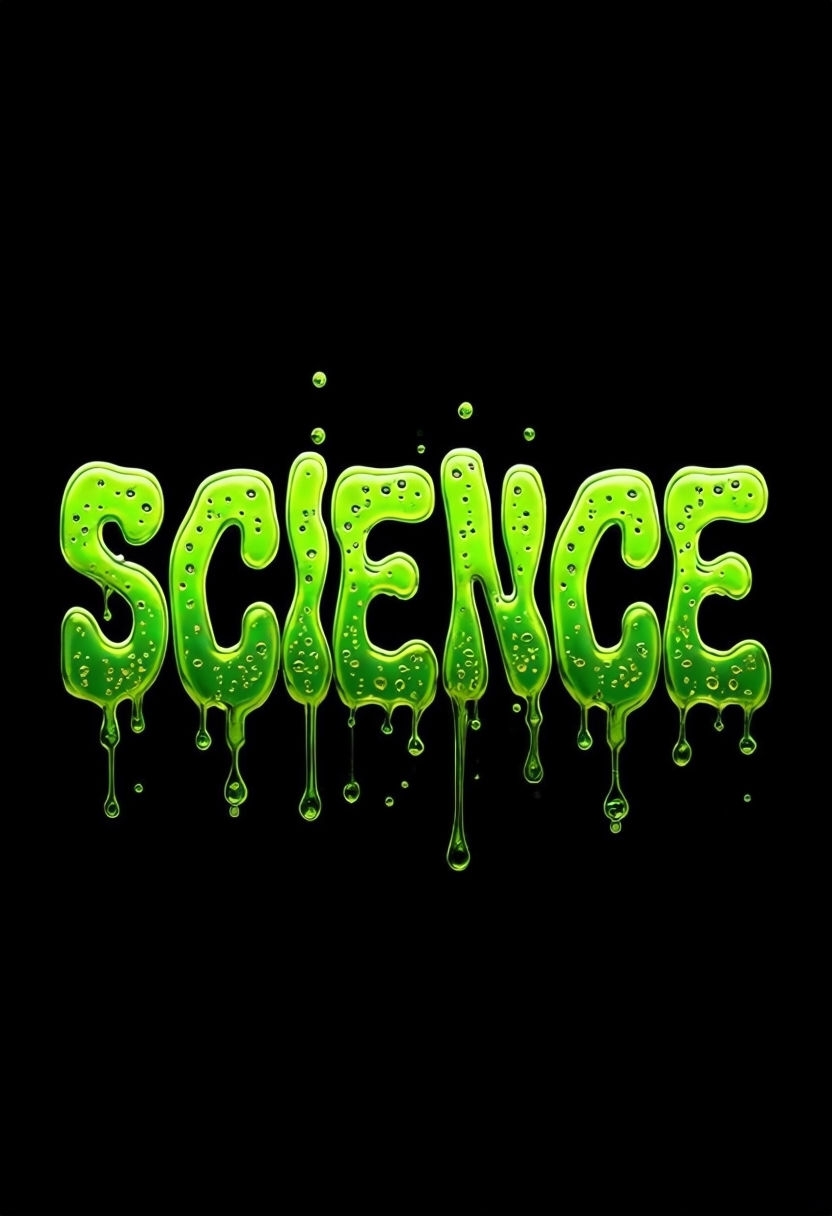 Surreal 3D Neon Green Science Text with Dripping Effect Poster