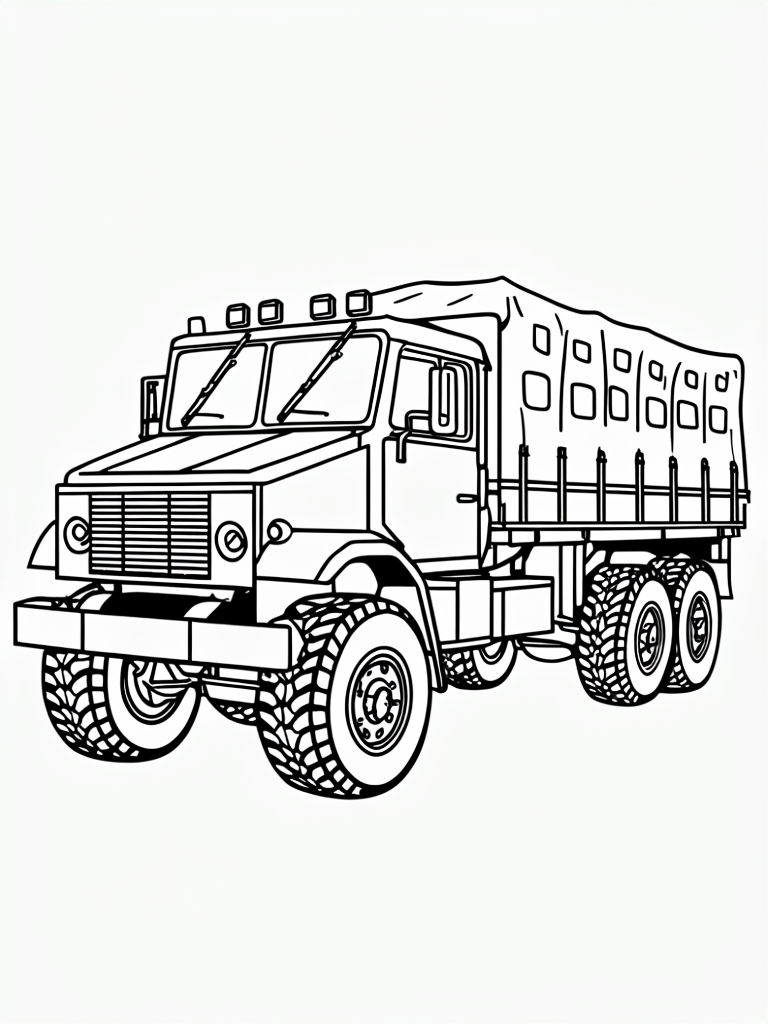 Military Truck Line Art Coloring Page for Creative Fun