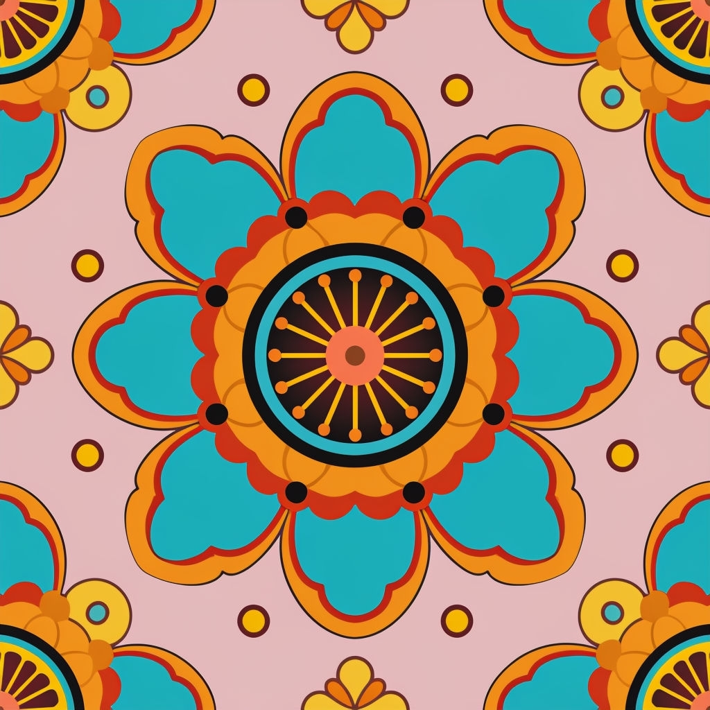 Vibrant Floral Mandala Seamless Pattern Design for Textiles