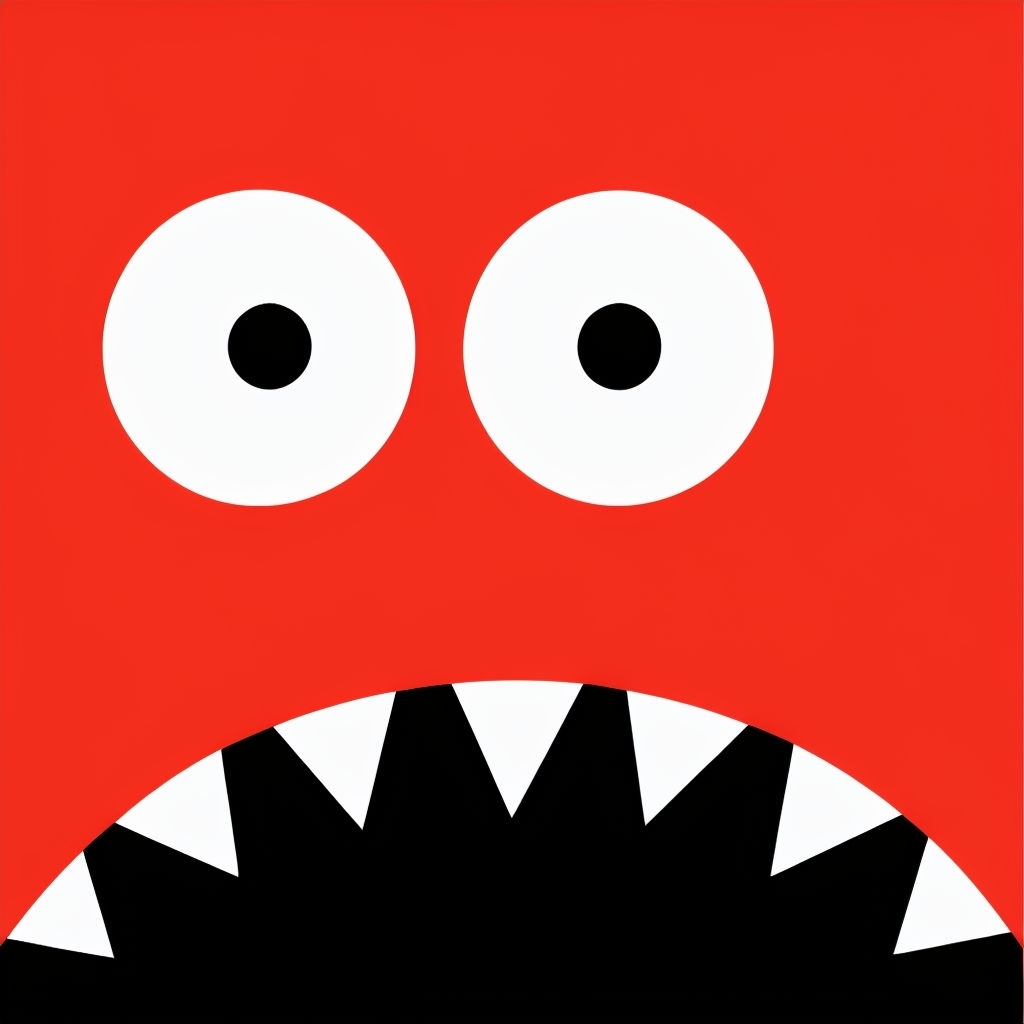 Playful Abstract Monster Minimalist Art on Vibrant Red Background