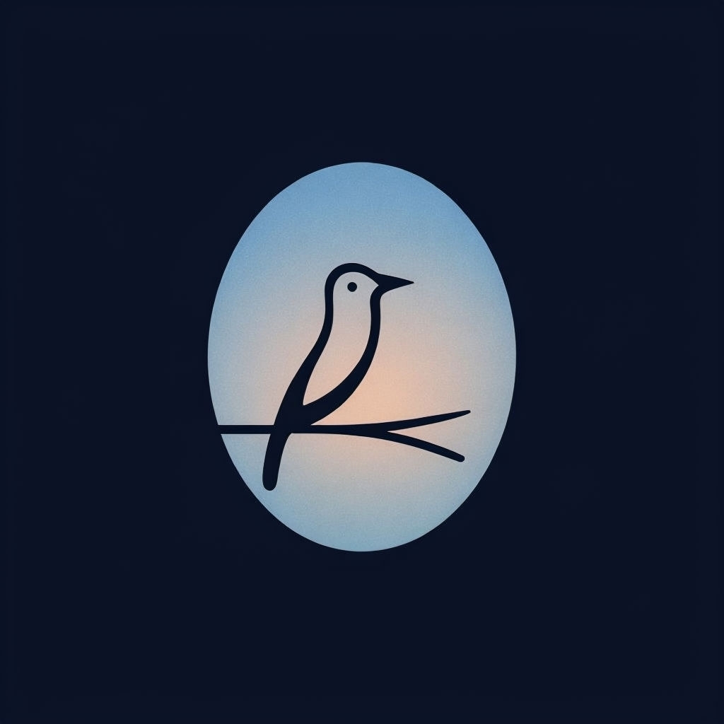 Minimalist Powdery Blue Bird Logo on Navy Background