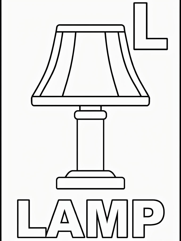Uppercase Letter L with Lamp Coloring Page for Kids Coloring Book Pages
