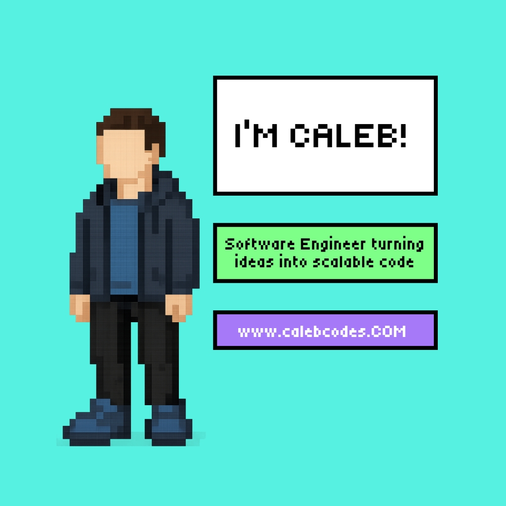 Cartoon Caleb Pixel Character with Retro Video Game Vibe Social Media Post