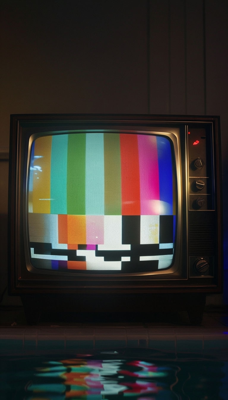 Retro 1980s Television with Colorful Test Pattern Mobile Wallpaper