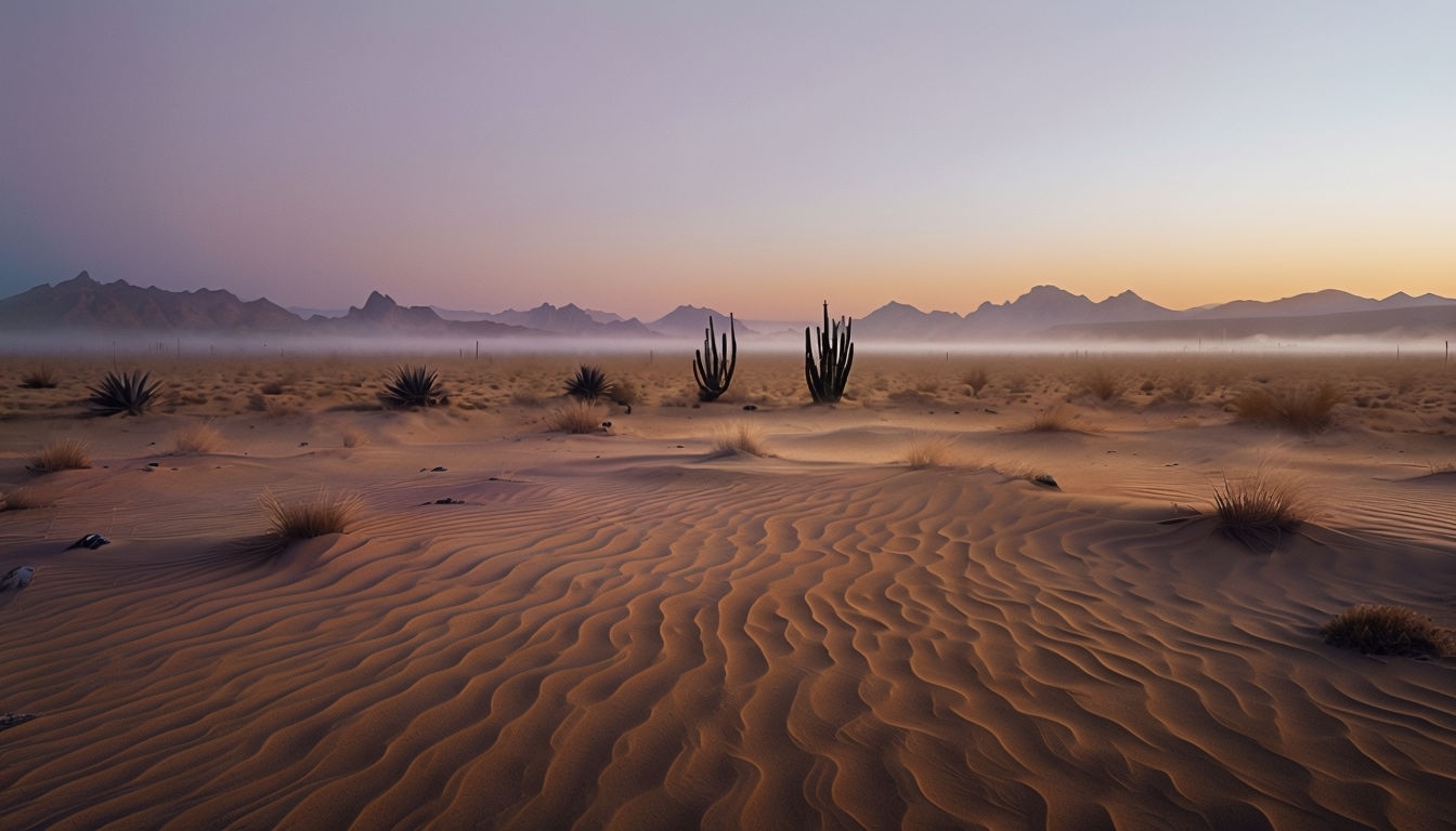 Tranquil Dawn Desert Landscape Photography Background