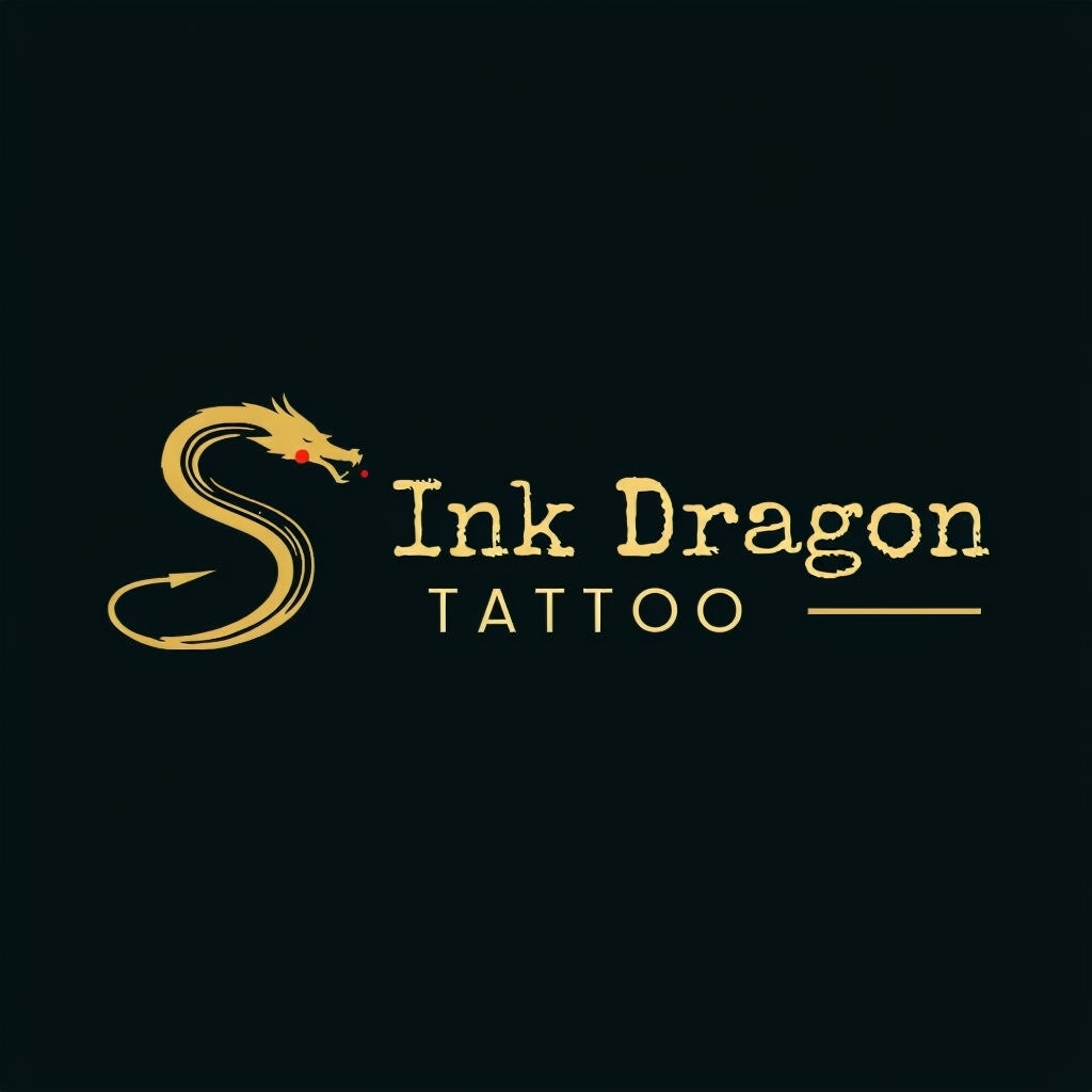 Elegant Ink Dragon Tattoo Parlor Logo Design with Minimalist Aesthetic