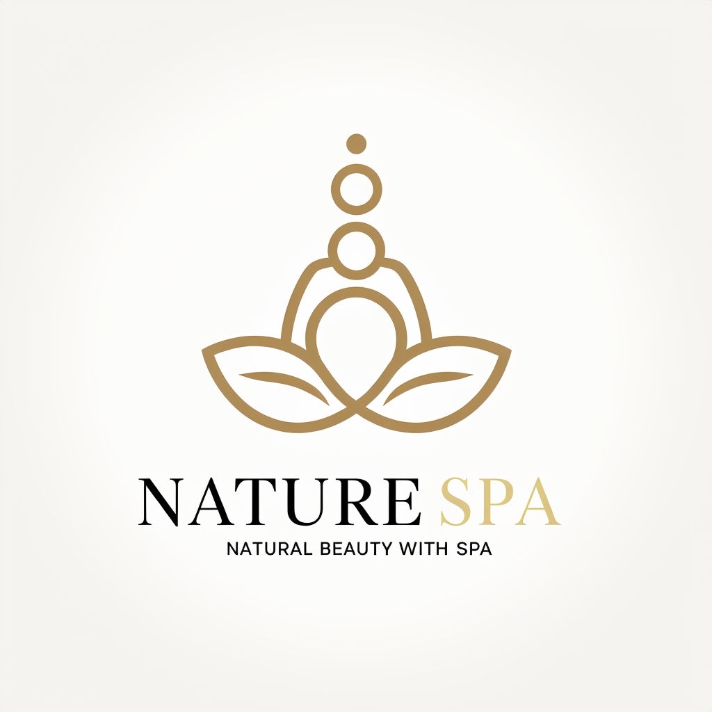 Elegant Nature Spa Logo with Meditative Figure and Leaves