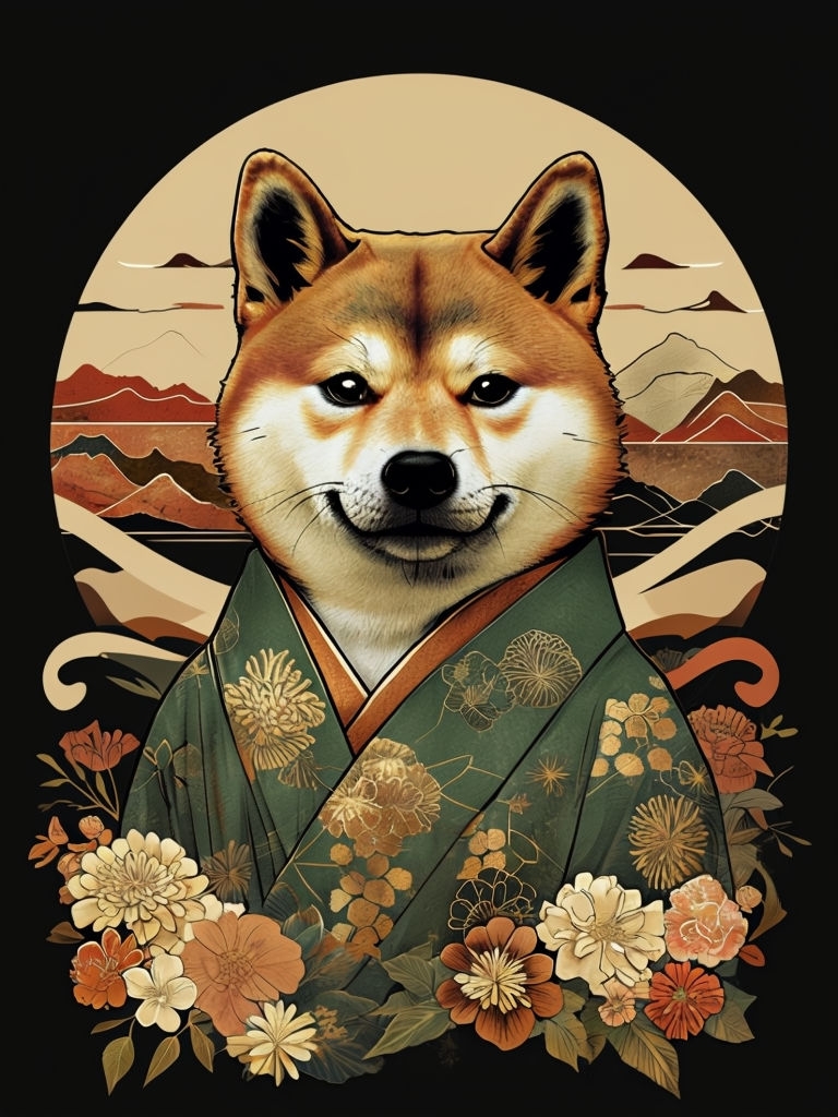 Serene Shiba Inu in Traditional Japanese Kimono T-Shirt