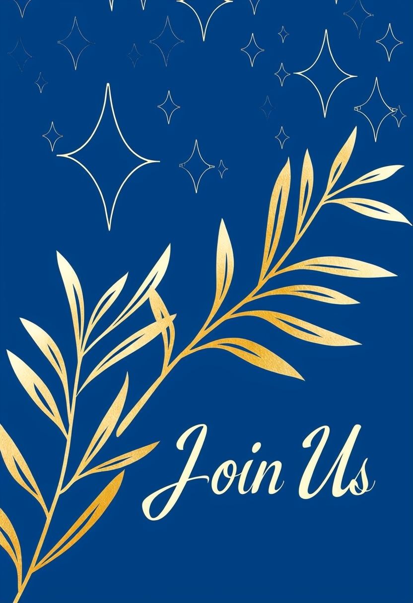 Elegant Sapphire Blue Join Us Event Sign with Botanical Elements