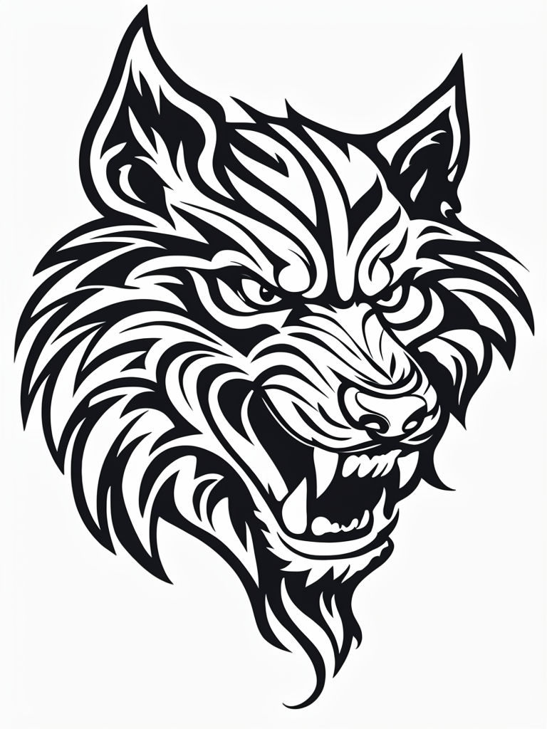Intense Tribal Wolf Head Coloring Page with Detailed Outlines Coloring Book Pages