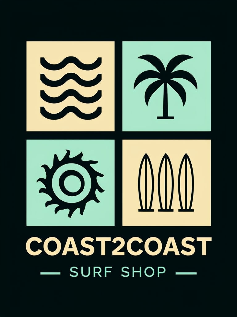 Coastal Minimalist Surf Shop Logo Design on Black Background Poster