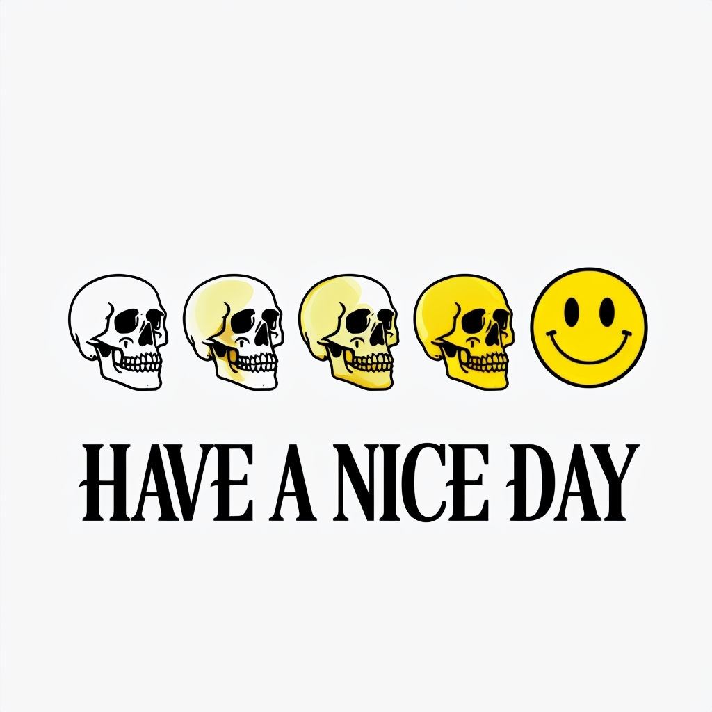 Skull to Smiley Face Transformation Illustration T-shirt
