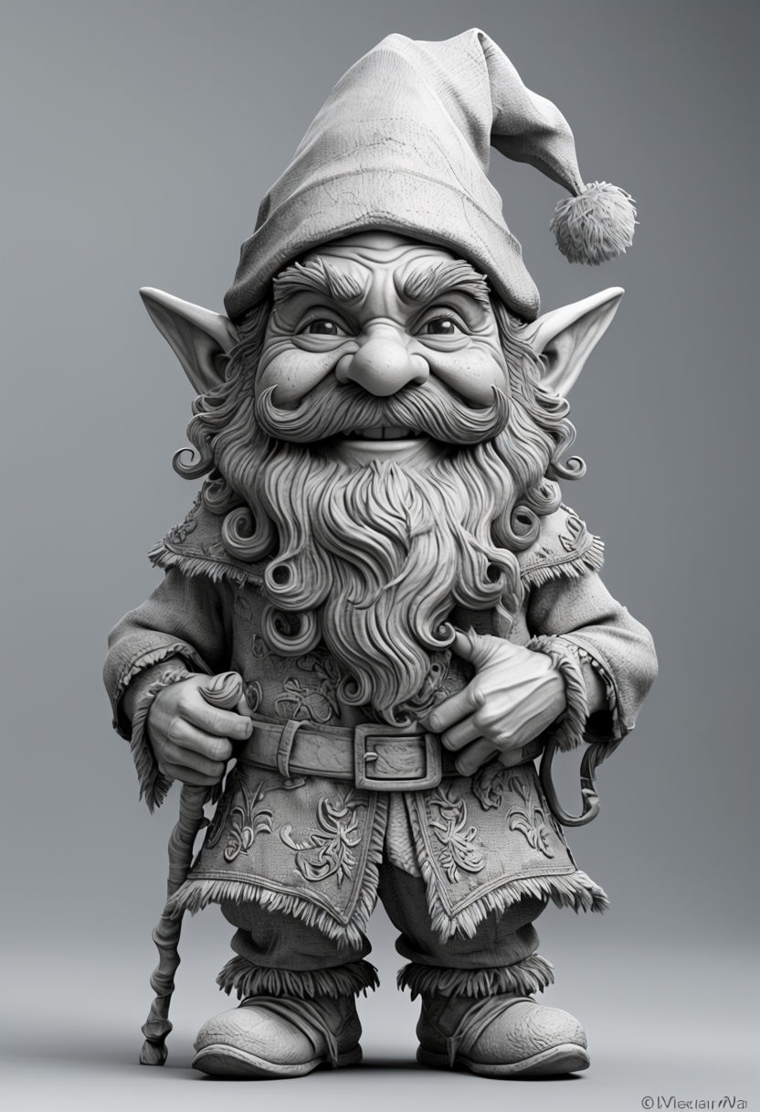 Cheerful 3D Gnome Character with Intricate Details Art