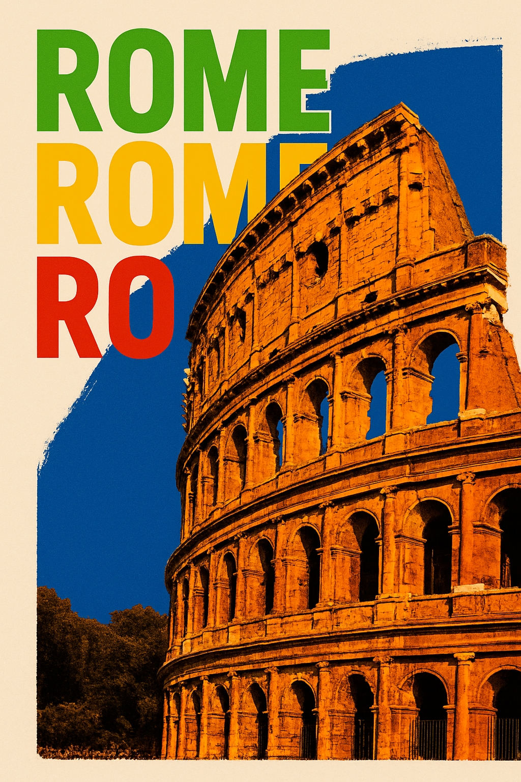 Vibrant Colosseum of Rome Poster with Dynamic Text Design Mobile Wallpaper