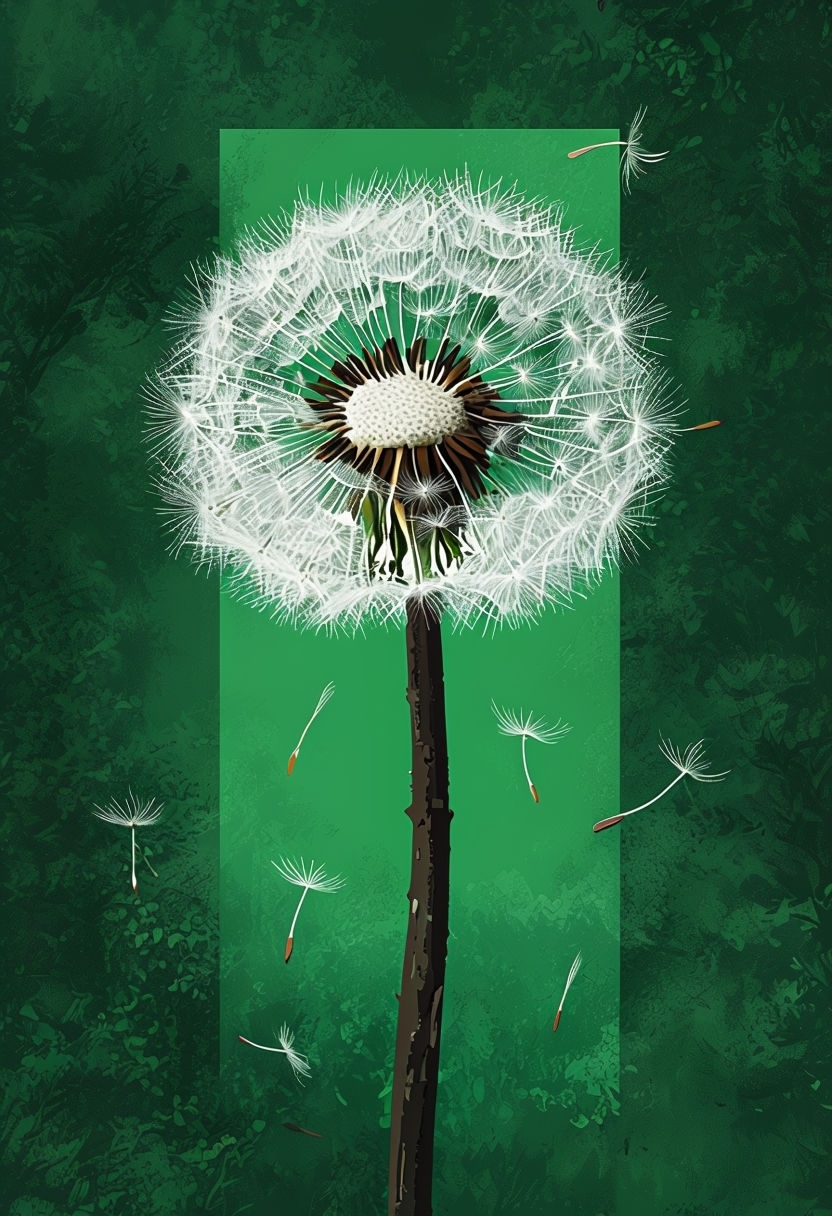 Modern Abstract Dandelion Illustration with Fluffy Seeds Art