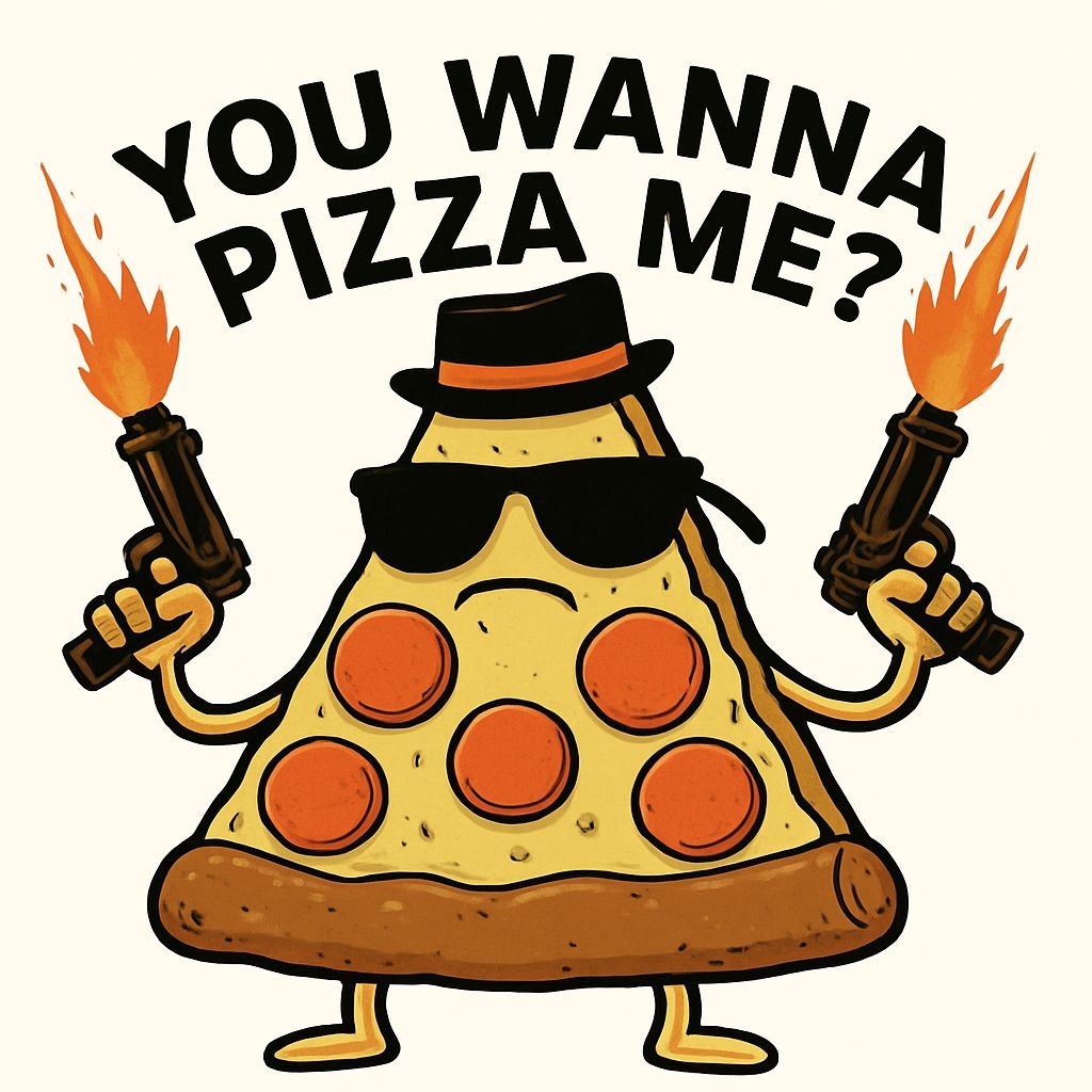 Cool Cartoon Pizza with Sunglasses and Revolvers T-Shirt