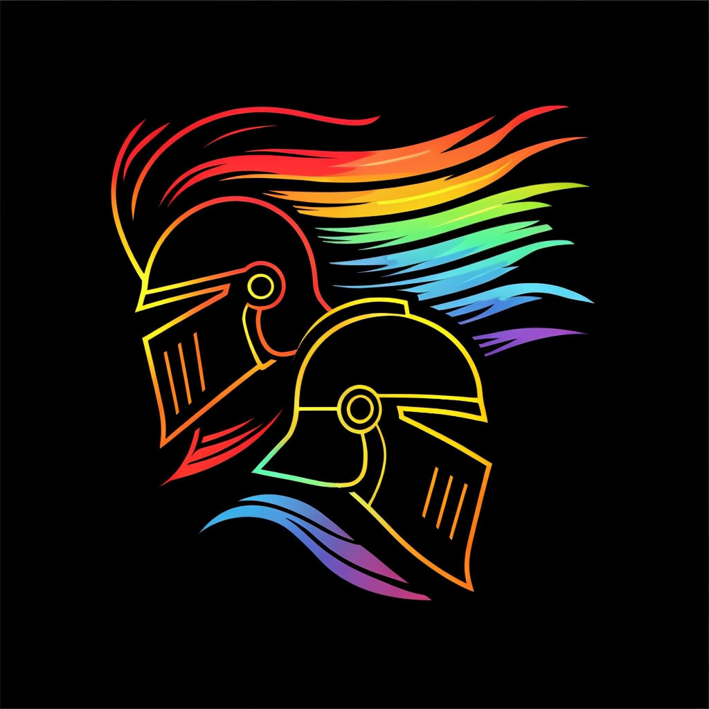 Neon Stylized Knight Helmets Dynamic Illustration Art