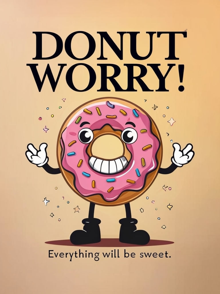 Playful Cartoon Donut Character with Fun Text Poster