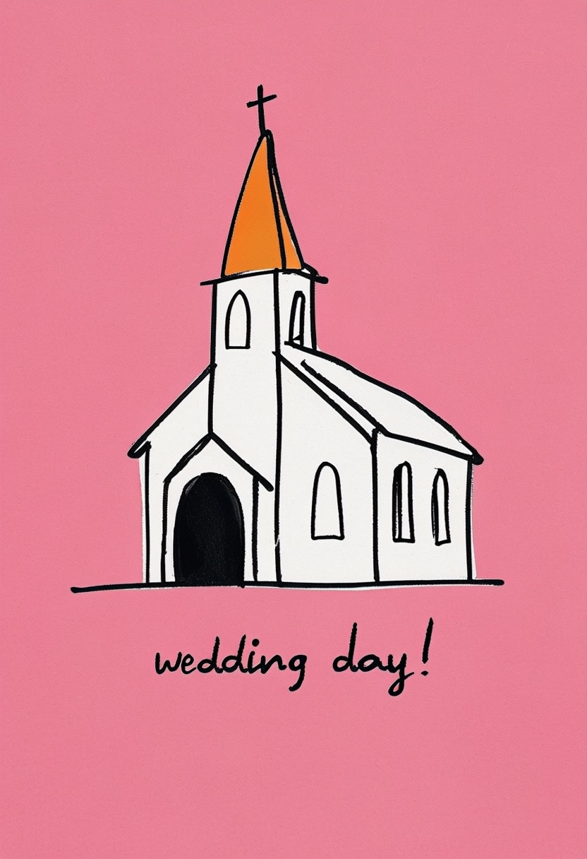 Minimalist Church Wedding Day Illustration Card Design