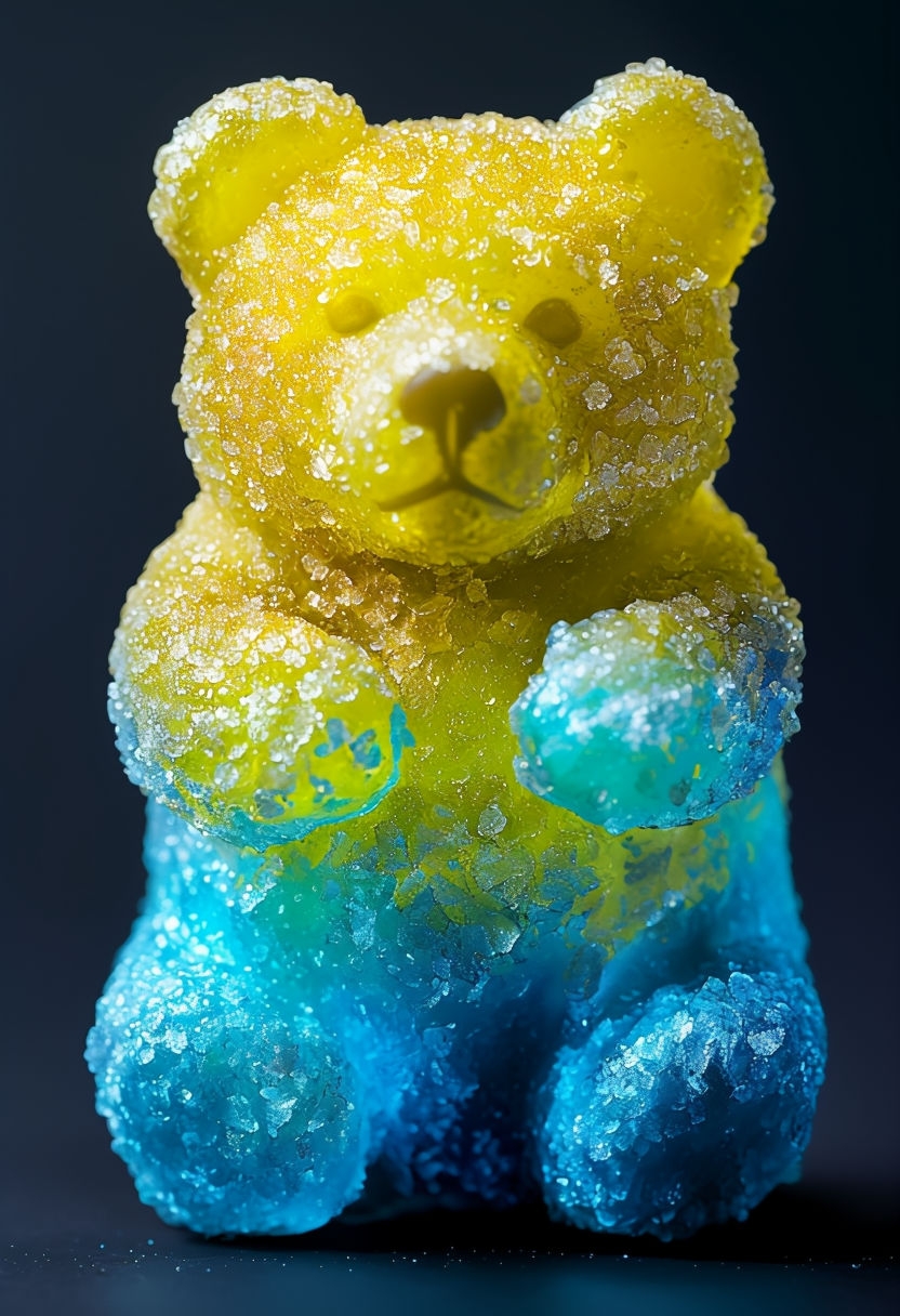 Vibrant Sugar-Coated Bear Candy Close-Up Photograph Art