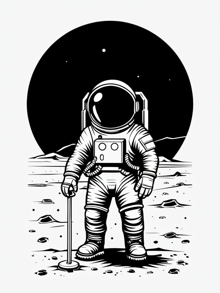 Astronaut on Moon Black and White Illustration Phone Case Cover