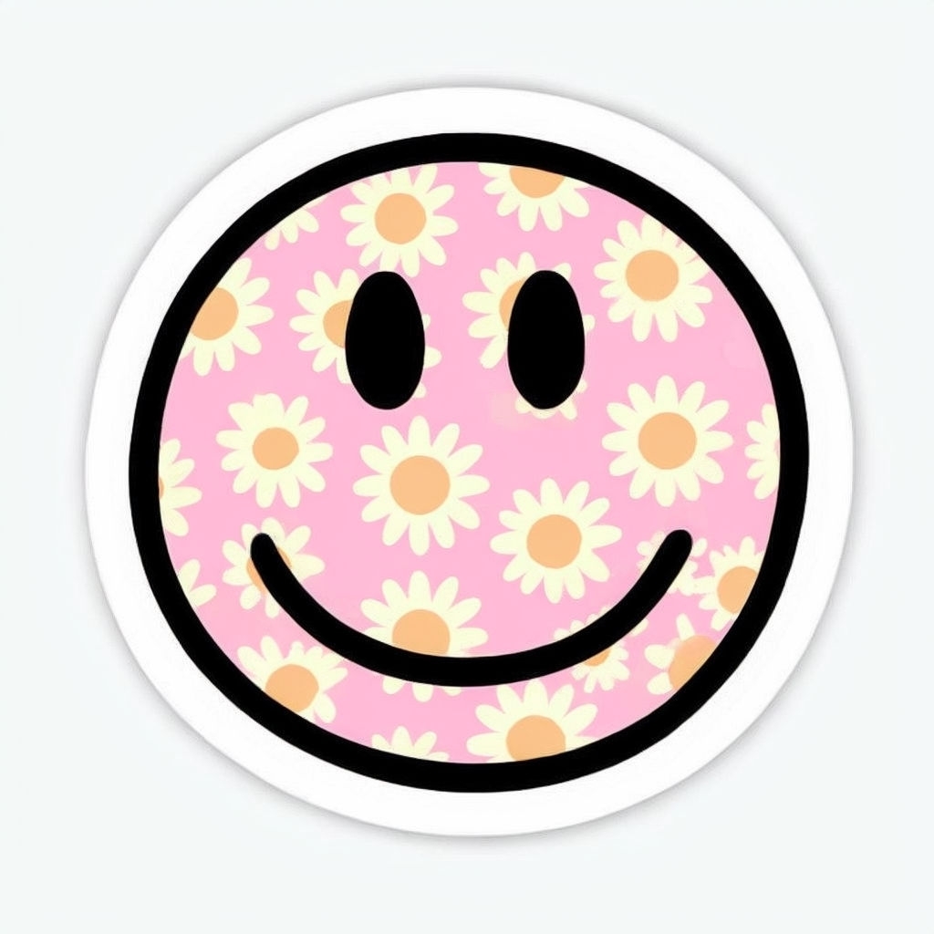 Smiling Daisies Face Circular Sticker with Playful Colors