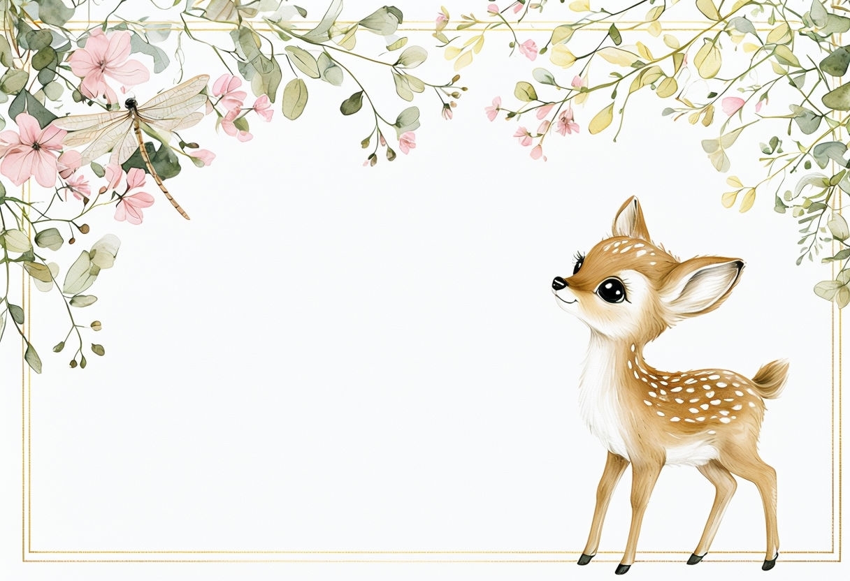 Whimsical Deer and Dragonfly Watercolor Illustration Social Media Post
