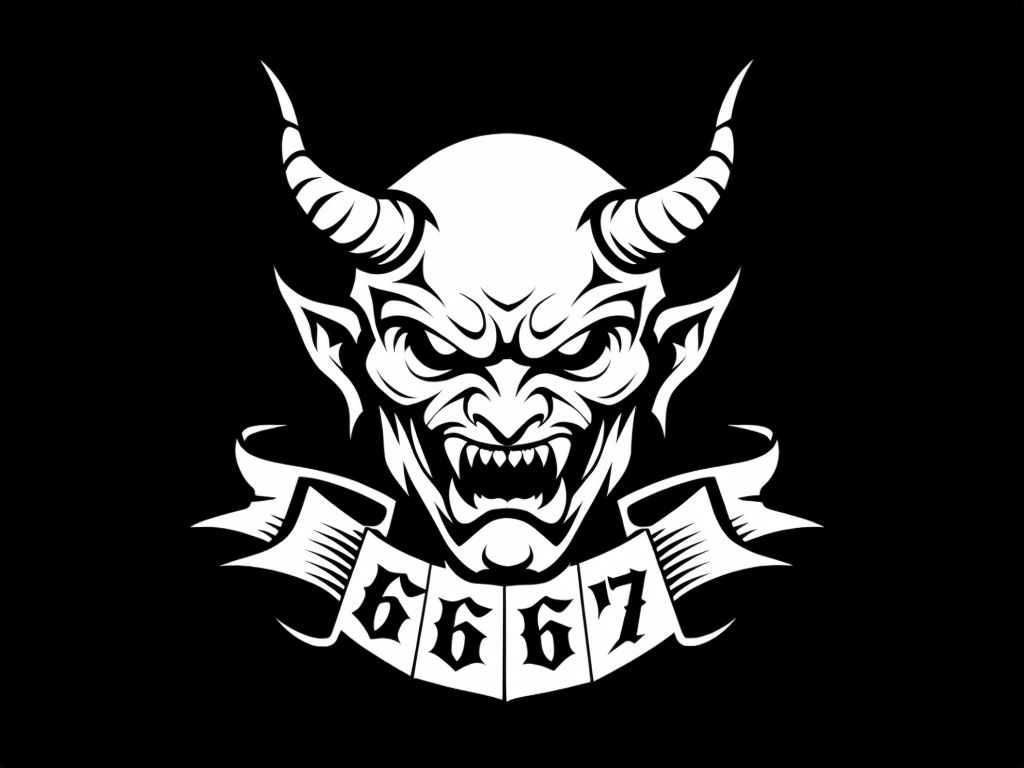 Striking Demonic Head Graphic with Gothic Banner T-Shirt