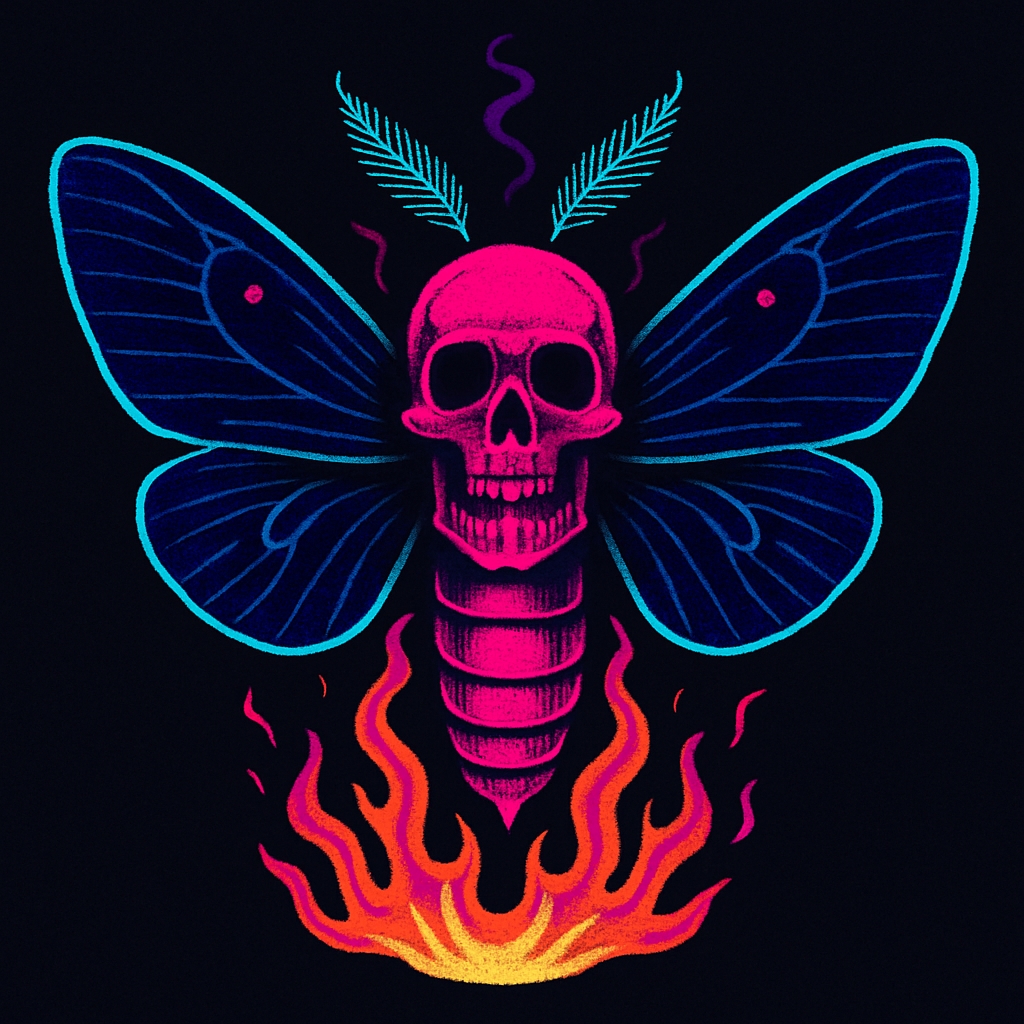 Surreal Skull Moth Illustration with Neon Colors T-shirt