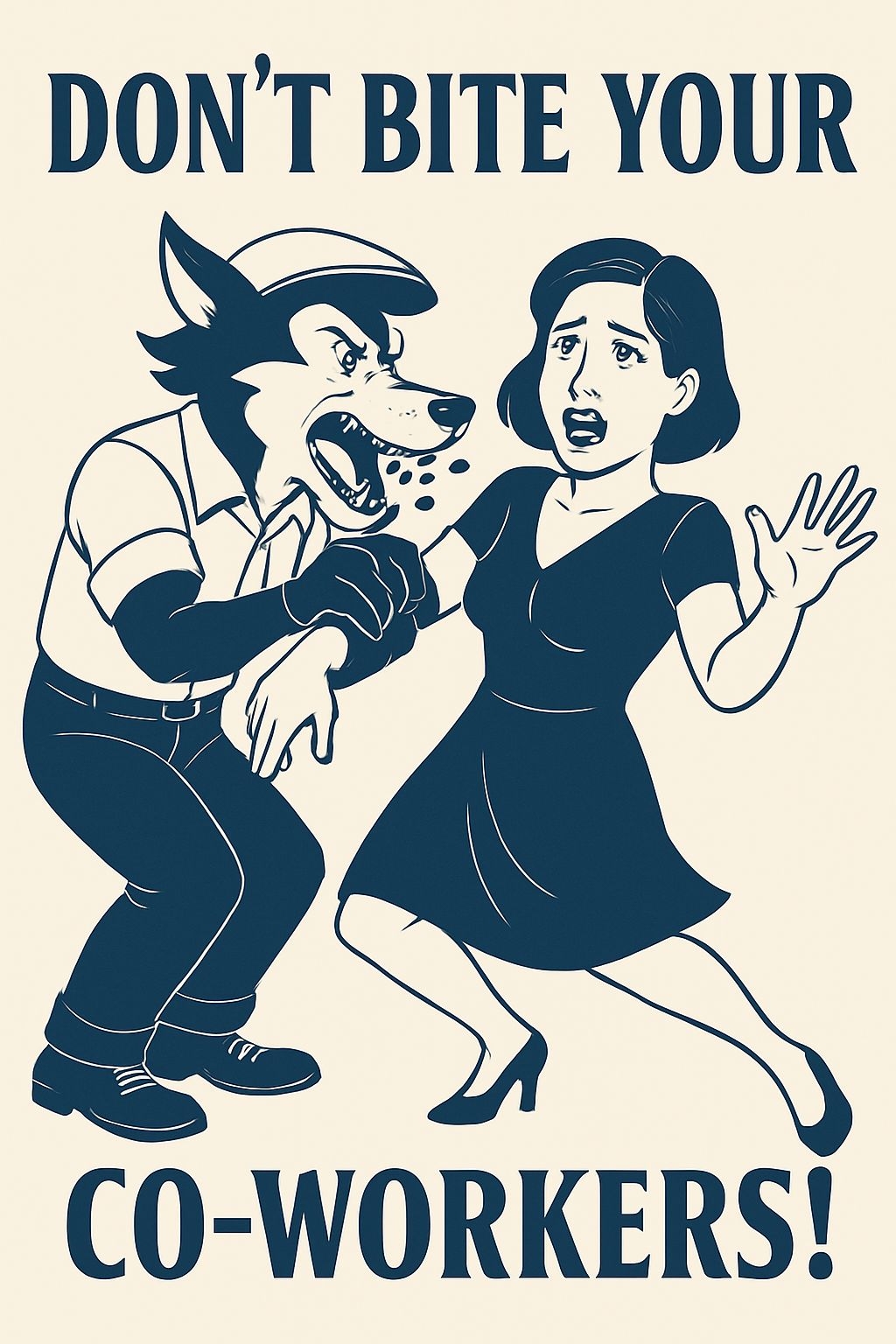 Dramatic Vintage Wolf and Woman Scene with Bold Message Poster