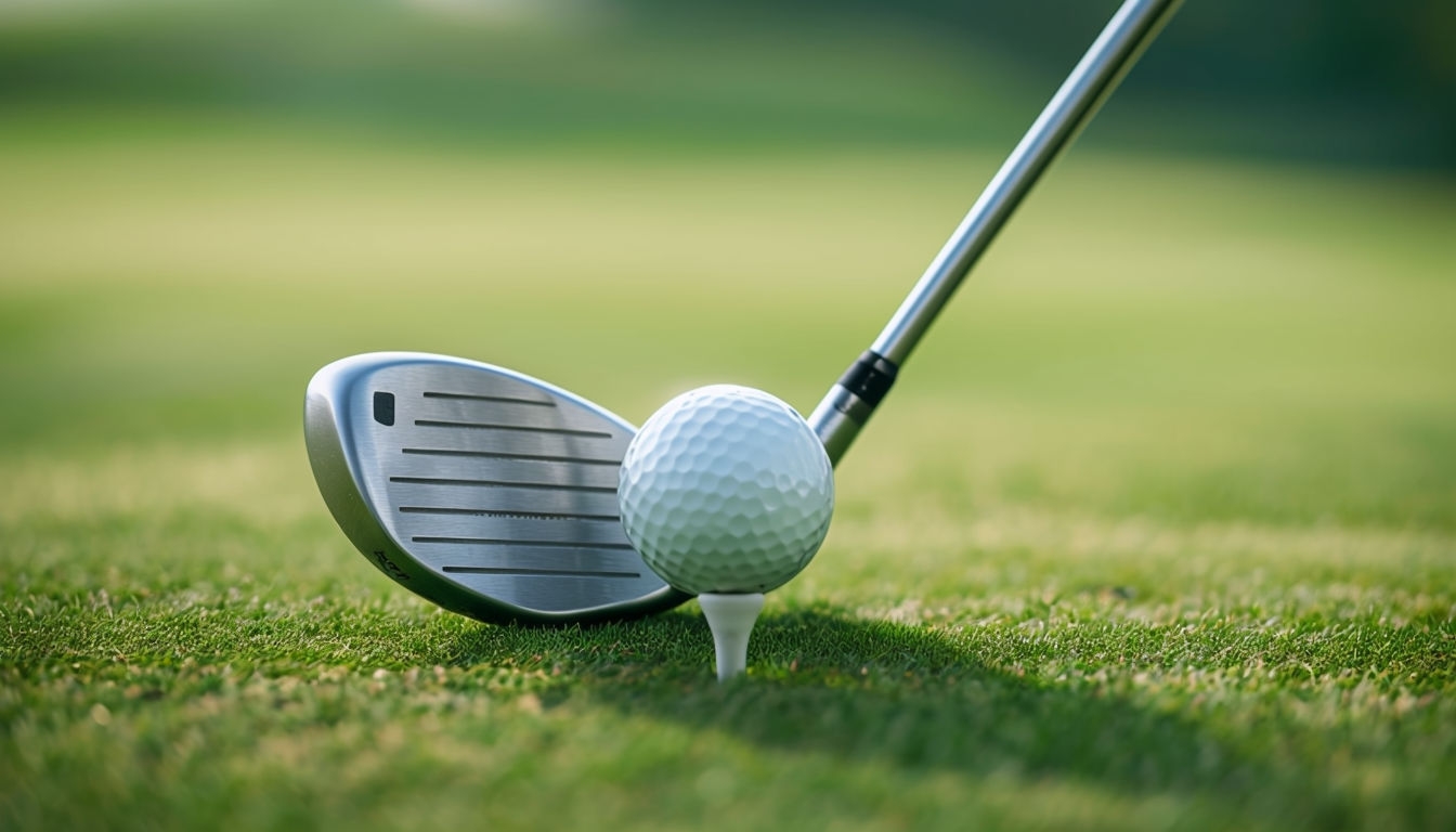 Elegant Golf Driver Close-Up with Green Course Background