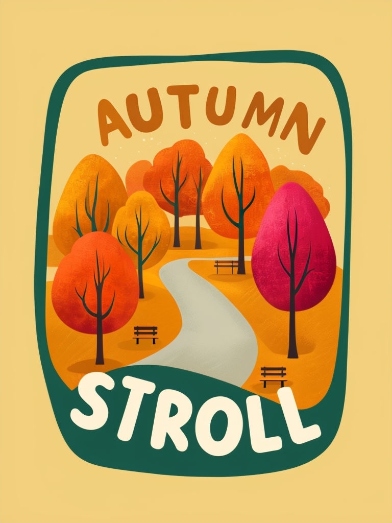 Cheerful Autumn Stroll Retro City Park Graphic Poster