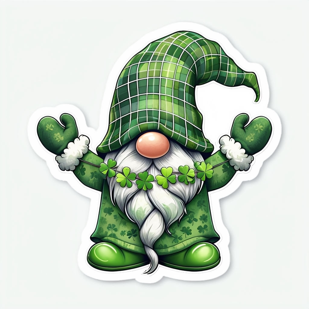 Whimsical Cartoon Gnome Character Sticker for St. Patrick's Day