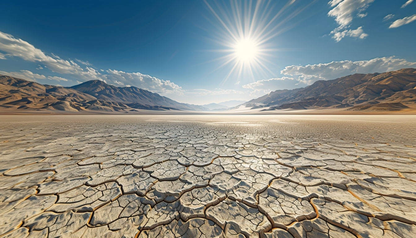 Expansive Desert Landscape with Cracked Soil Virtual Background
