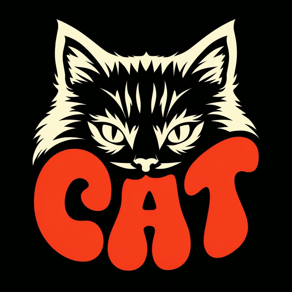 Minimalist Cat Face Graphic with Bold 'CAT' Text T-Shirt