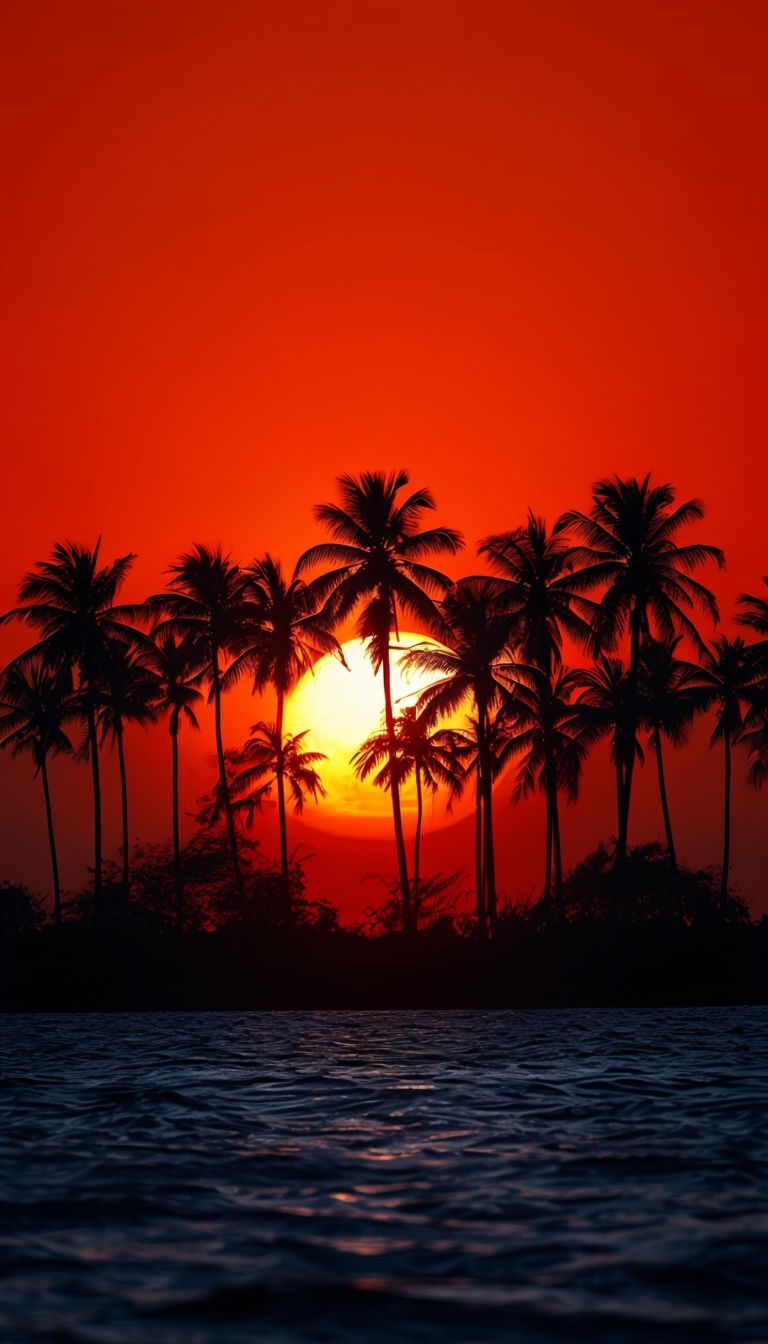 Tropical Sunset with Silhouetted Palm Trees Mobile Wallpaper