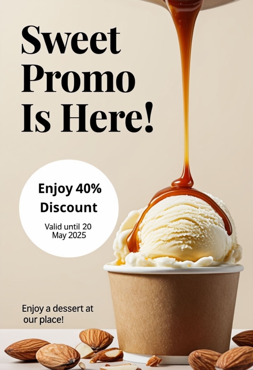 Indulge in Our Sweet Promo Dessert with Vanilla Ice Cream Social Media Post