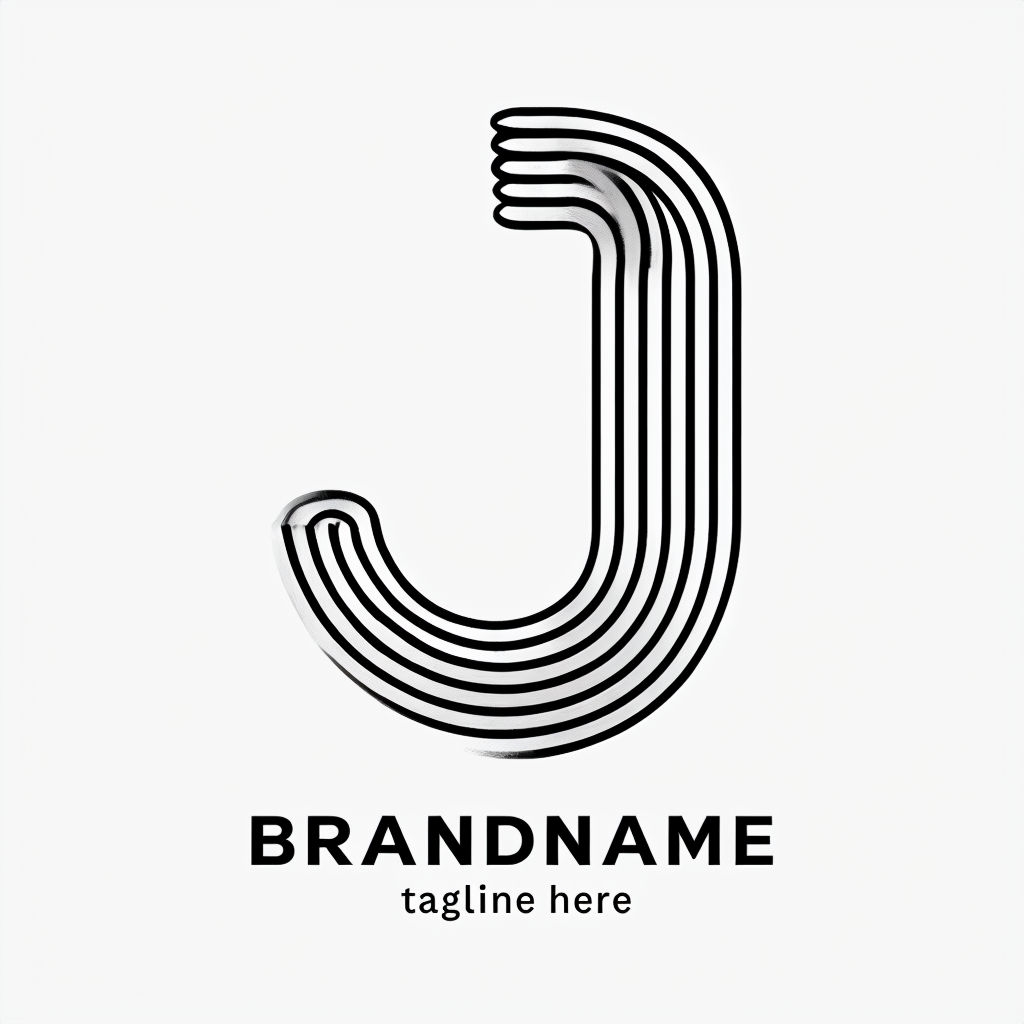 Modern Black Curved Letter J Logo with Brand Name Design