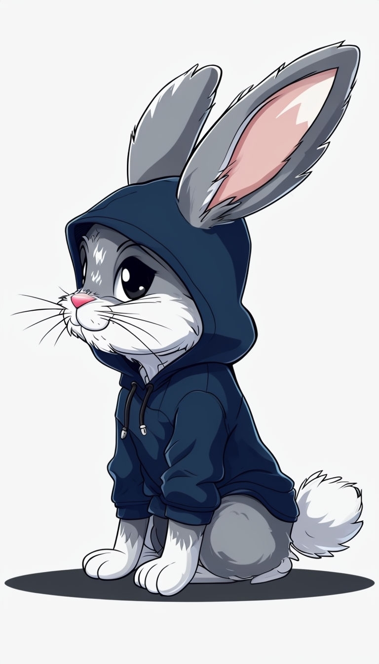 Playful Cartoon Bunny in Blue Hooded Sweatshirt Sticker