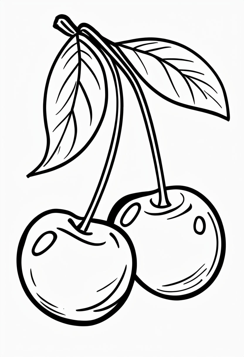 Minimalist Black and White Cherry Line Drawing Coloring Book Pages