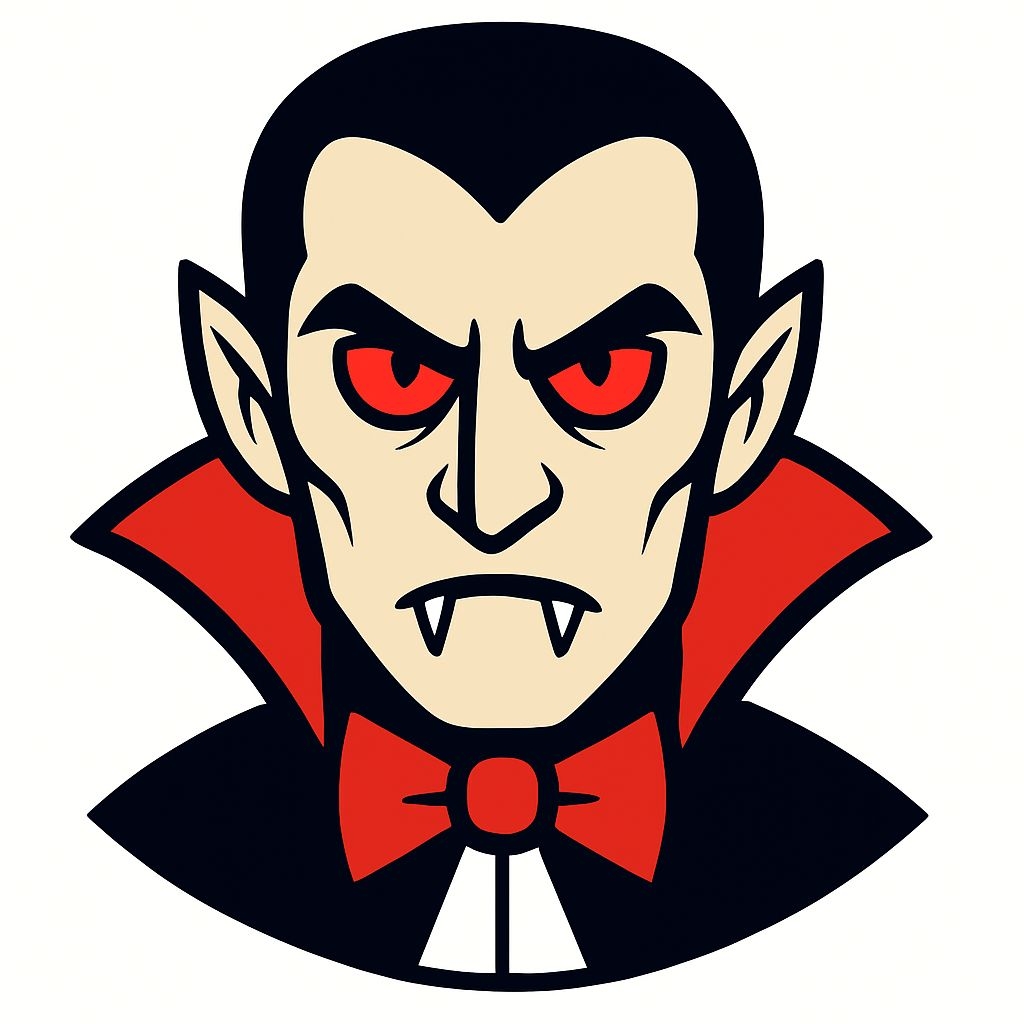 Cartoon Vampire Character Illustration with Cloak and Bow Tie Sticker
